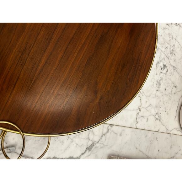 Vintage Brass and Bent Wood Teak Handled Large Serving Decorative Tray MCM 18" - Picture 10 of 11